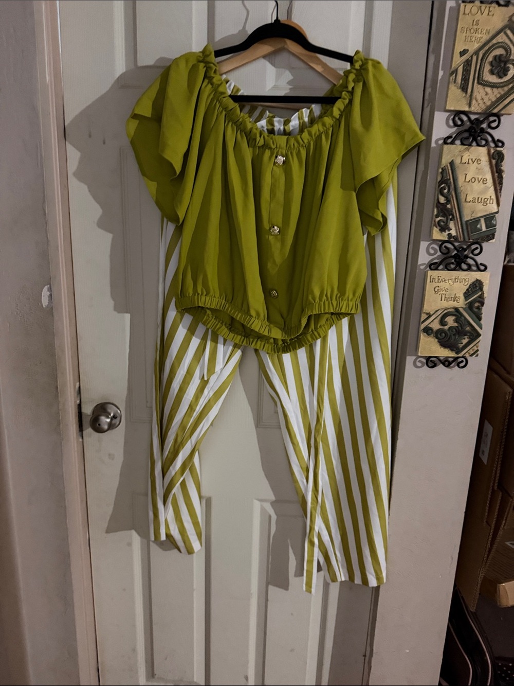 Kids Olive Green & White Striped Bottoms
